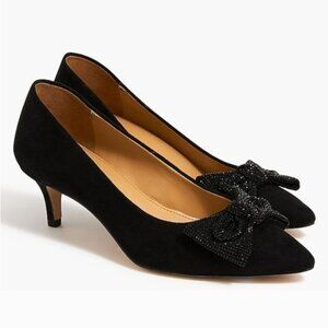 J.Crew Crystal Bow 2" Kitten Heels Faux Black Suede Classic All Season Size 7